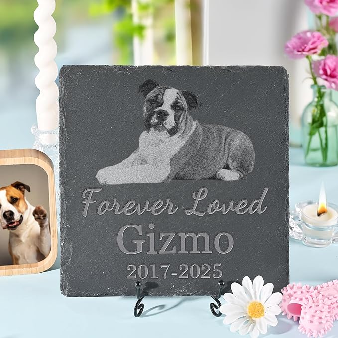 Pet Memorial Stone with Photo, Dog Memorial Gifts for Loss of Dog, Personalized Pet Memorial Gifts, Pet Loss Gift - Forever Loved（Square）