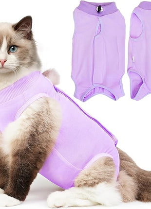 Cat Recovery Suit, Breathable Cat Surgery Recovery Suit Female, Cat Onesie for Cats After Surgery Spay Surgical Abdominal Wound Skin Diseases Cone of Shame Alternative Purple(M)