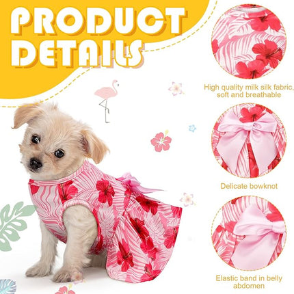 LEIFIDE 8 Pcs Summer Themed Hawaii Dog Dresses Holiday Flamingo Fruit Floral Pattern Pet Skirts Hawaii Puppy Princess Dresses Outfits Bowknot for Girl Dogs Cats Beach(XS)