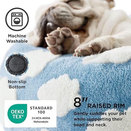 LE SURE Donut Dog Beds Large Sized Dog - Round Pet Beds for Calming Puppy with Washable Cover, Orthopedic Modern Beds with Jacquard Shaggy Plush & Anti Slip Bottom, 33 Inch，Blue