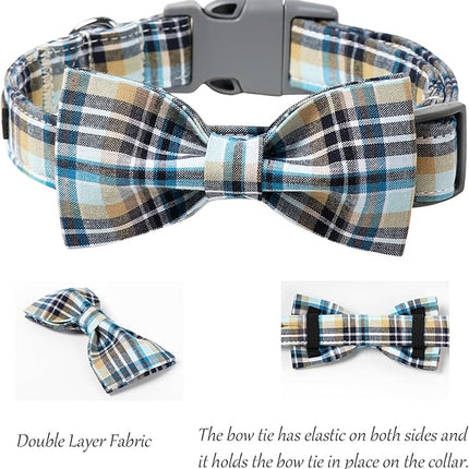 Lionet Paws Dog and Cat Collar with Bowtie Grid Collar Plastic Buckle Light Adjustable Collars for Small Medium Large Dogs