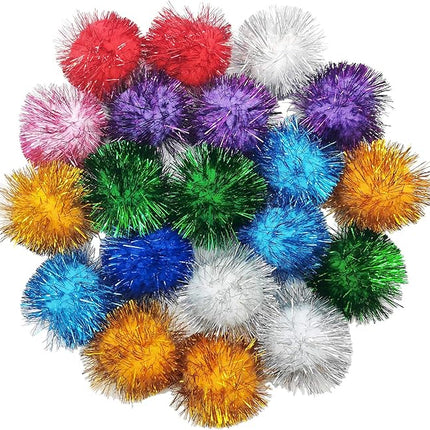 20 Pcs Assorted Color Flash Ball Cat's Favorite Toy Ball Tinsel Pom Poms Flash.