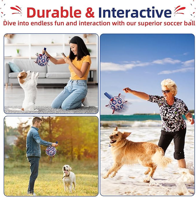 Diman Dog Toy Soccer Ball : Outdoor Dog Toys, Dog's Independence Day Gift, Dogs Soccer Ball with Straps for Tug of War, Pet Birthday Gift for Small Medium (6 Inch)