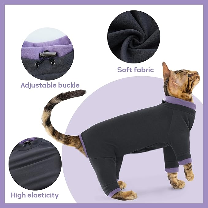PUMYPOREITY Sticky Hair Cat Clothes, Prevent Hair Loss Cat Pajamas, Soft Cat Sweaters for Cats Only, Cat Hair Sticky Onesie, Cat Recovery Suit After Surgery, Black, S