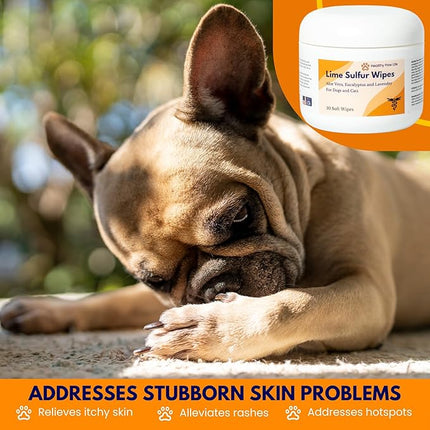 Lime Sulfur Wipes - Relief for Itching, Scratching, and Redness - Infused with Lime Sulfur, Aloe & Essential Oils - Skin Care Solution for Pets (50ct, 2" Skin Soothe Wipes)