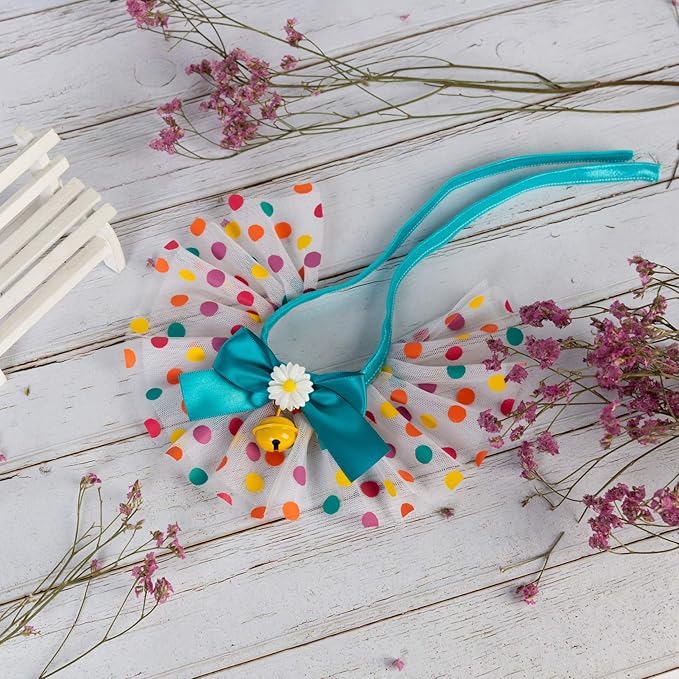 2PCS Dog Cat Collar with Bell Colored Polka Dot Daisy Pet Bib Cute Scarfs Necklace Neck Strap for Pet Costume Supplies