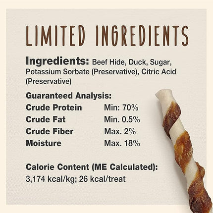 Cadet Gourmet Beef Hide Twist Chew Sticks, Long Lasting & Natural Chew Treats for Dogs, Inspected & Tested in USA, Duck Flavor (50 Count)