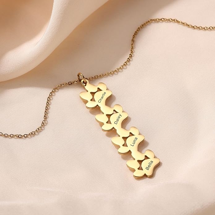 MeMeDIY Personalized Paw Print Necklace for Women Engraved Name Dog Paw Necklace Stainless Steel/925 Sterling Silver Paw Necklace Pet Memorial Necklace 1-4 Cat Paw Print Necklace