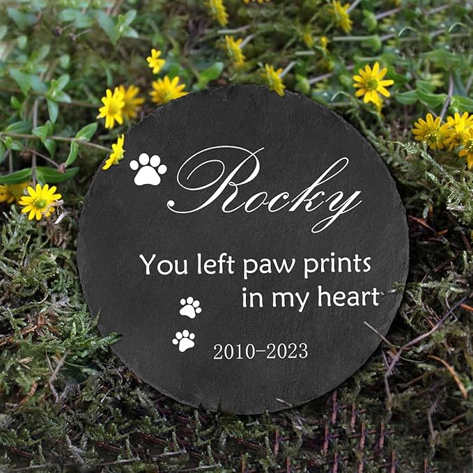 Ships Next Day Personalized Pet Memorial Stone for Loss of Dog Cat, Custom Photo Name Memory Headstone Garden Grave Marker Bereavement Sympathy Gift