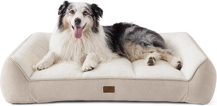 Bedsure XL Orthopedic Dog Beds Large Sized Dog - Extra Thick Supportive Dogs Couch with Waterproof Washable Cover, Extra Large Comfort Pet Bed Sofa with Soft Plush Sherpa and Nonskid Bottom, Beige