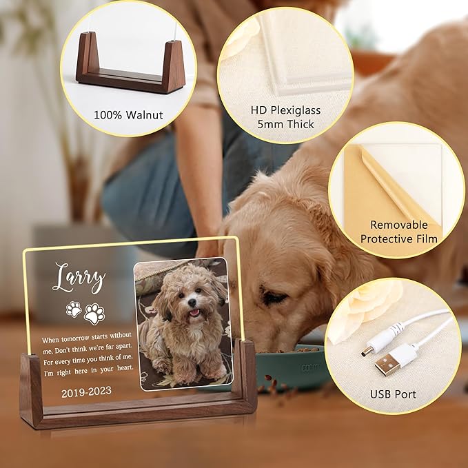 Customized Dog Memorial Gifts, Personalized Dog Memorial Gifts for Loss of Dog, Dog Memorial Night Light, Dog Loss Sympathy Gift, Pet Memorial Gifts, Pet Memorial Acrylic Plaque, Cat Memorial Gifts