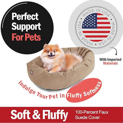 Majestic Pet 24 Inch Suede Calming Dog Bed Washable 24x19x7 (Inch) – Cozy Soft Round Donut Dog Bed with Spine Support for Dogs to Rest Their Head - Pet Bed Small – Stone (2025)