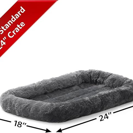 New World Dog Bed – Gray Faux Fur Bolster, Ultra-Soft and Machine Washable, Fits 24-Inch Crates and Carriers, for Small Dogs and Cats