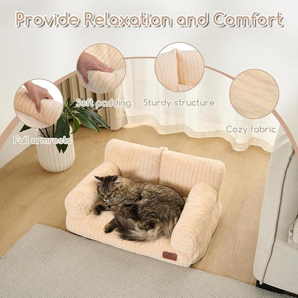 Hollypet Fluffy Plush Pet Cat Couch Soft Calming Pet Sofa Beds for Medium Small Cats and Dogs, Pink Stripes