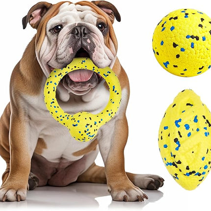 Dog Balls, 3Pcs Chew Toys Tennis Ball for Aggressive, Chewers Durable Teething Molar Tug Dog Toys, Interactive Fetch Balls Gift Set for Large Medium Dogs and Puppies, Durable Tug Toy, Yellow