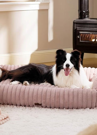 Bedsure Cute Dog Bed for Extra Large Dogs - Washable Furry Puppy Beds, Rectangle Orthopedic XL Pet Beds with Removable Zipper Cover, 43x30x8inches, Blush Pink