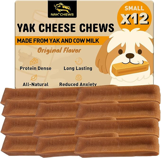 Himalayan Yak Cheese Dog Chews - Natural Healthy & Safe Treat for Small Dogs - Long Lasting Dental Chew Rich in Protein & Calcium - Gluten-Free Lactose-Free - 12 Chews for Small Dogs