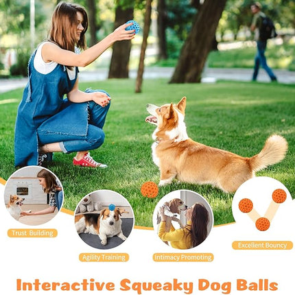 HIPPIH Indestructible Squeaky Dog Toys, Interactive Dog Balls 2 Pack, Chew Toys for Aggressive Chewers, Natural Rubber Puppy Toy for Large/Medium Dogs, Tough Puppy Teething Toy, Relieve Anxiety