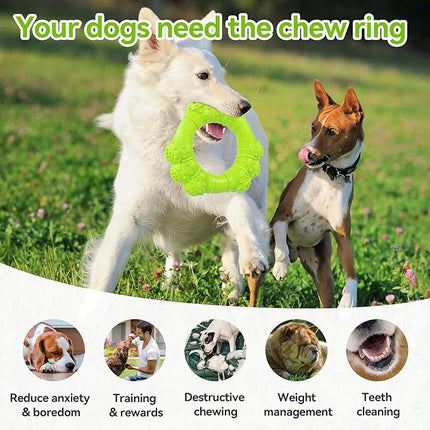 Indestructible Dog Chew Toys for Aggressive Chewers, Super Chewer Toys for Medium Large Dogs, Interactive Ring Toy, Heavy Duty Teething Toys