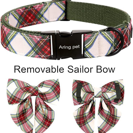 ARING PET Christmas Dog Collar, Cute Xmas Pet Collar with Sailor Bowtie Red and Green Plaid Bow Tie Collars with Metal Buckle for Puppy Small Medium Large Boy Girl Dogs-XL