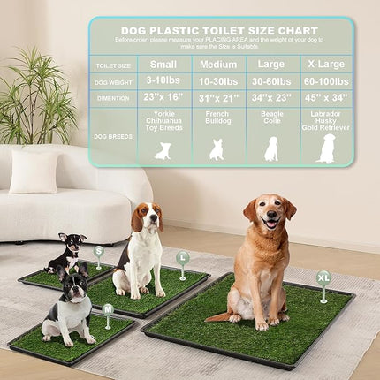 HQ4us Dog Grass Pad with Tray Extra Large 45”×34” Dog Litter Box Toilet with 2×Artificial Grass for Dogs with Hemmed Edge, Pee Pads for Dogs, Realistic, Less Stink, Potty for Balcony