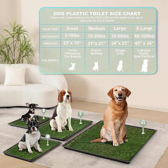HQ4us Dog Grass Pad with Tray Small 23" x 16" Dog Litter Box Toilet for Puppy (No Grate) with 2×Artificial Grass for Dogs with Hemmed Edge, Pee Pads for Dogs, Realistic, Less Stink, Potty for Balcony