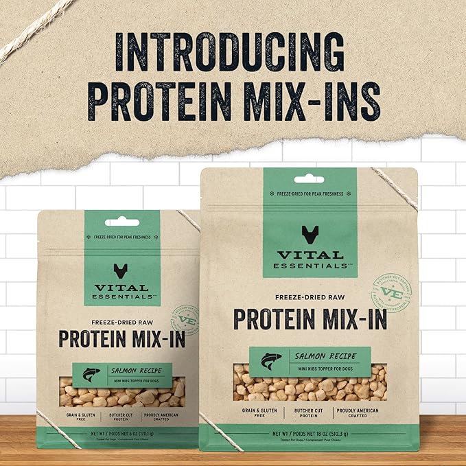 Vital Essentials Freeze Dried Raw Protein Mix-in Dog Food Topper, Salmon Mini Nibs Topper for Dogs, 6 oz