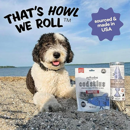 Polkadog Cod Skins for Dogs (2lb Regular) - Single Ingredient, Wild-Caught Fish Skin Dog Treats for All Breeds – High in Lean Protein & Omega-3. Hypoallergenic, Grain Free. Handcrafted & Made in USA