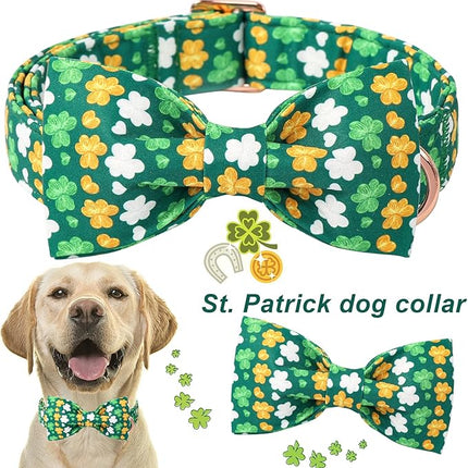 ARING PET St Patrick's Day Dog Collar, Cute Green Clovers Adjustable Shamrock Bowtie Pet Collar for Small Medium Large Girl Boy Dogs-S