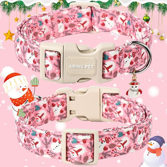 ARING PET Christmas Dog Collar-Cute Pink Snowman Dog Collars, Adjustable Christmas Pet Collars Puppy Collar with Quick Release Buckle for Girl&Boy Dogs