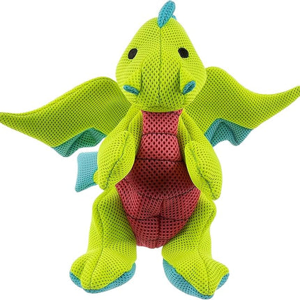 goDog Mesh Dragons Squeaky Plush Dog Toy, Double Chew Guard Technology - Green, Large