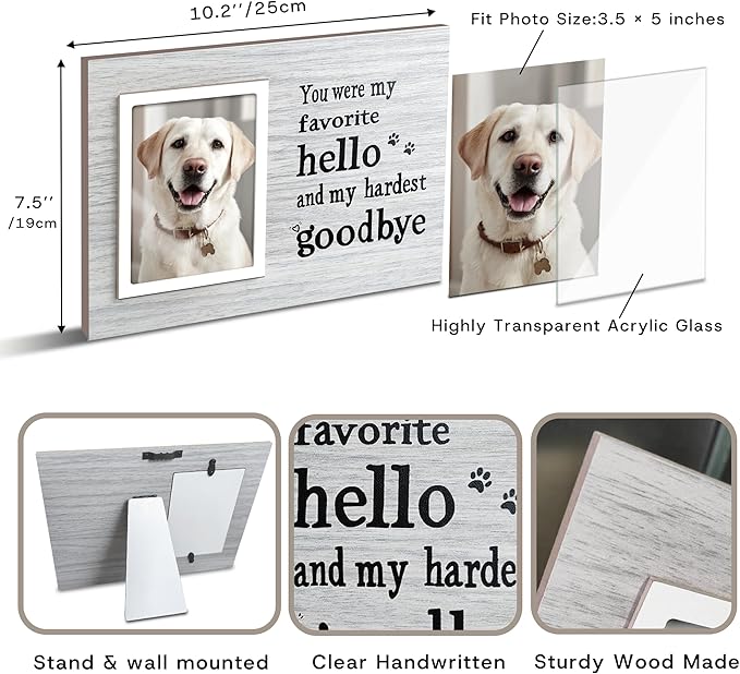 Dog Memorial Gifts for Loss of Dog, Pet Memorial Frame, Cat Memorial Gift, Pets Loss Sympathy Gifts, Wooden Dogs Memorial Picture Frame with DIY Name Options