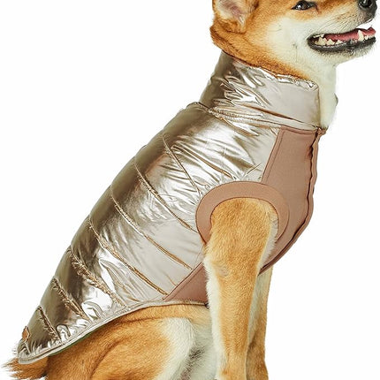 Blueberry Pet Cozy & Comfy Windproof Lightweight Quilted Fall Winter Glossy Dog Puffer Jacket in Gold, Back Length 24", Size 22, Warm Coat for Large Dogs