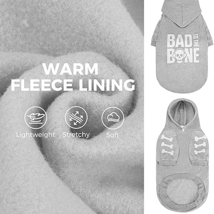 BINGPET Bad to The Bone Dog Sweater with Hood and Leash Hole,Warm Fleece Dog Hoodie & Winter Coat for Small to Large Dogs,Cold Weather Pet Clothes(Large)