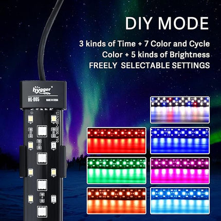 hygger 24/7 Mode Submersible Aquarium LED Light, Full Spectrum Hidden Fish Tank Light with 3 Rows Beads 7 Colors Auto On Off Sunrise-Daylight-Moonlight, Adjustable Timer Brightness 6W