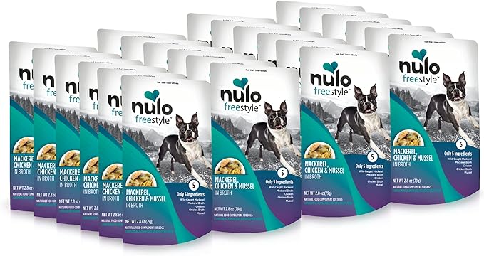 Nulo Freestyle Mackerel, Chicken, & Mussel in Broth Real Meat Dog Food Topper, 2.8 Ounce (Pack of 24)