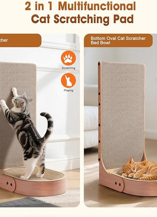 Cat Scratcher, 2 in 1 Multifunctional L Shape Cat Scratch Pad Wall Mounted with Oval Cat Bed Bowl for Indoor Cats (1 PCS Cat Scratcher)