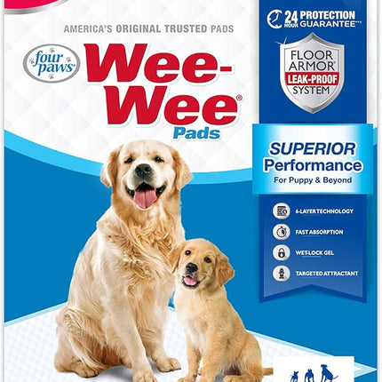 Four Paws Wee-Wee Superior Performance Unscented Pee Pads for Dogs & Puppies, Quilted Leak-Proof Dog Housebreaking Potty Training Floor Protection, 22" x 23", 14 Count