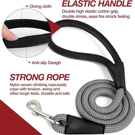 Black 4FT Dog Leash for Large Dogs Night Walking Reflective Heavy Duty Chew-Resistant Nylon Leash with Padded Handle and 360° Swivel Clip Strong for Medium to Large Breeds