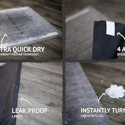 Bulldoglogy 50-Count Carbon Black Dog Pads Puppy Training Pads with Adhesive Tape 24x24 - Large Charcoal Puppy Pads Dog Training Wee Pads, Odor Control Thick Pee Pads for Dogs Extra Quick Dry