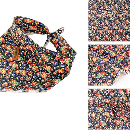 Lionheart glory Dog Bandana 1 Pack Washable Soft Cotton Floral Print Bibs Scarf, Adjustable Kerchief Square Dog Bandanas for Small Dogs