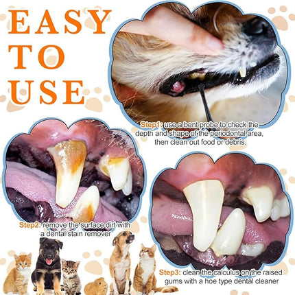 Hotop 3 Pieces Dog Dental Tooth Scaler and Scraper Stainless Double Headed Tarter Removing Tool Scraper Pet Teeth Cleaning Tools for Dog and Cat