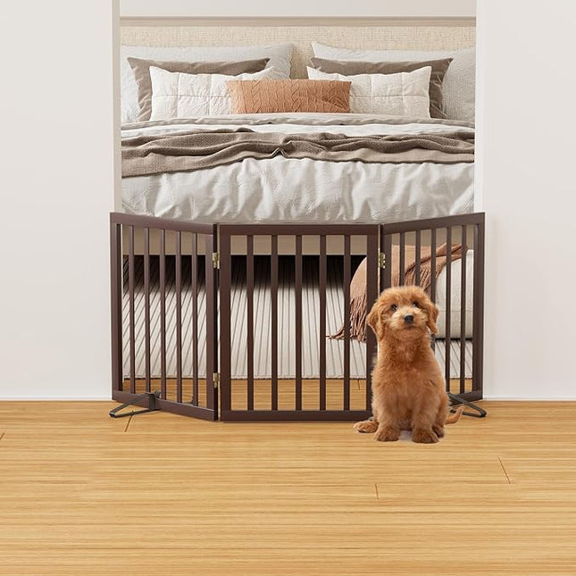 Brown 18-55" Wide Dog Gate, Bamboo Freestanding Pet Gates for Dogs, Puppy Fence