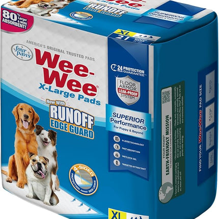 Four Paws Wee-Wee Superior Performance Unscented Extra-Large Pee Pads for Dogs & Puppies, Quilted Leak-Proof Dog Housebreaking Potty Training Floor Protection, 28" x 34", 21 Count