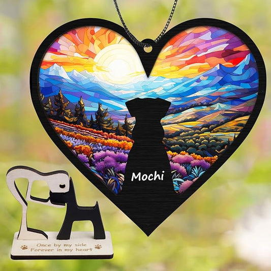 6'' Dog Heart Memorial Suncatcher Custom Name Dog Breed Pet Ornament Window Hanging Sympathy Gift Loss of Pet Passing Away Remembrance Gifts for Dog Lovers in Loving Memory H11-BLA-6-B1-07
