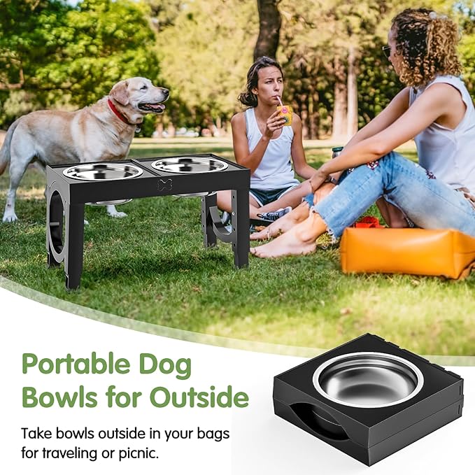 XIAZ Elevated Dog Bowls Large Breed Raised Dogs Bowl Stand Large/Medium Sized Dog 1L Food Water Bowl Stands 5 Heights Adjustable 9/11/12/14in Black Pet Feeder Dish Station