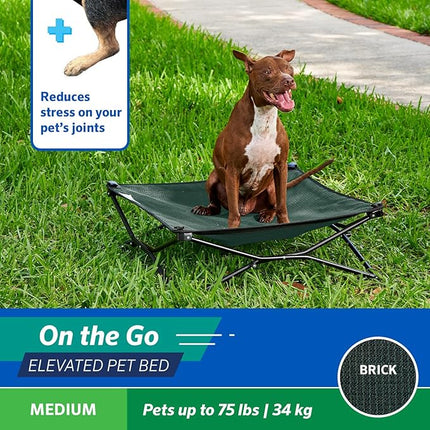 Coolaroo On-The-Go Elevated Dog Bed - Foldable Pop-Up Travel Dog Bed with Breathable, Moisture-Resistant Fabric, Carry Bag Included, Lightweight & Portable, Brunswick Green, Medium