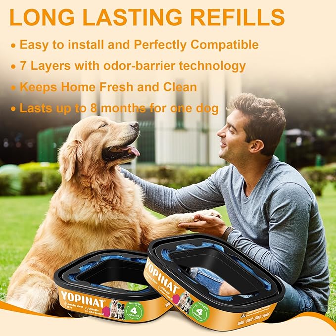 Jumbo Square Refill Bags 2 Pack – Lasts Up to 8 Months – Lavender Scented Dog Poop Bags for Dogs – Pet Waste Refills for Odor Control – Fits Pet Genie Dog Waste Disposal System & Litter Genie Pails