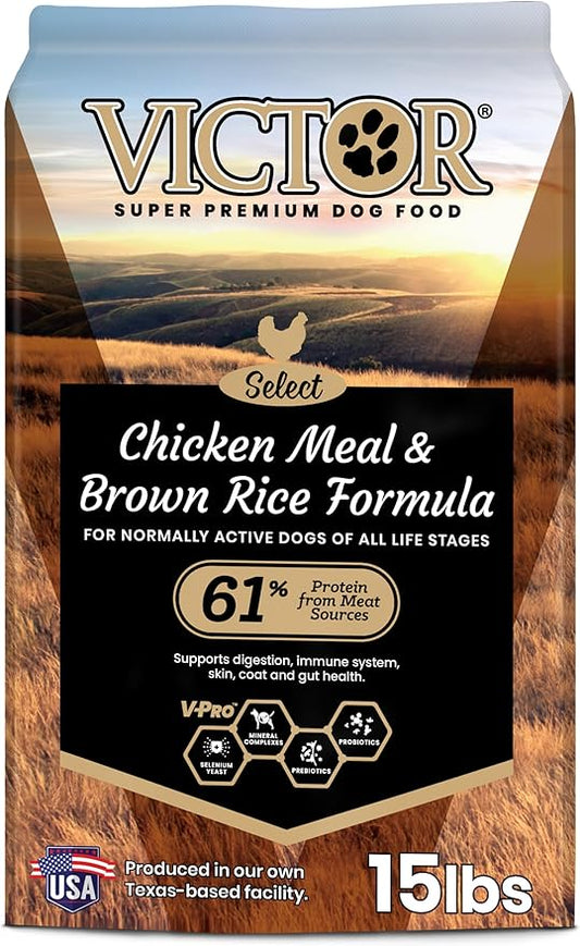 VICTOR Super Premium Dog Food – Chicken Meal & Brown Rice for All Normally Active Dogs of All Life Stages – Gluten-Free, Digestive & Immune Support, Ideal for Dogs with Meat Protein Allergies, 15 lb