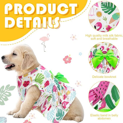 LEIFIDE 8 Pcs Summer Themed Hawaii Dog Dresses Holiday Flamingo Fruit Floral Pattern Pet Skirts Hawaii Puppy Princess Dresses Outfits Bowknot for Girl Dogs Cats Beach(Medium)